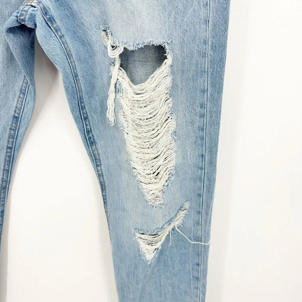 Aeropostale‎ Straight Jeans Size 8 Women 90’s Super High Rise Destroyed Button